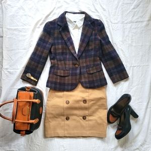 Plaid puff-shoulder cropped blazer